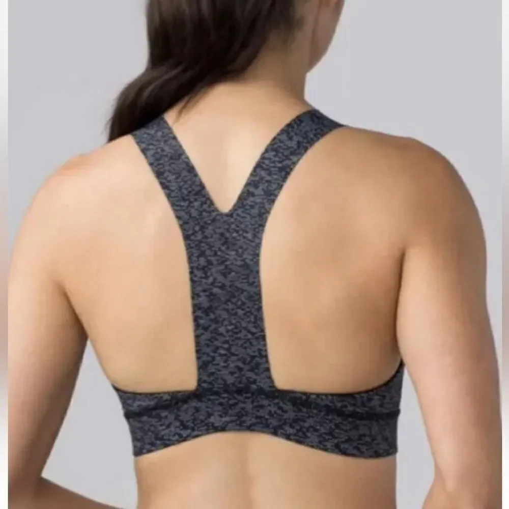 Lululemon Athletica Fast Free High Neck Razorback Gray Black Sport Bra